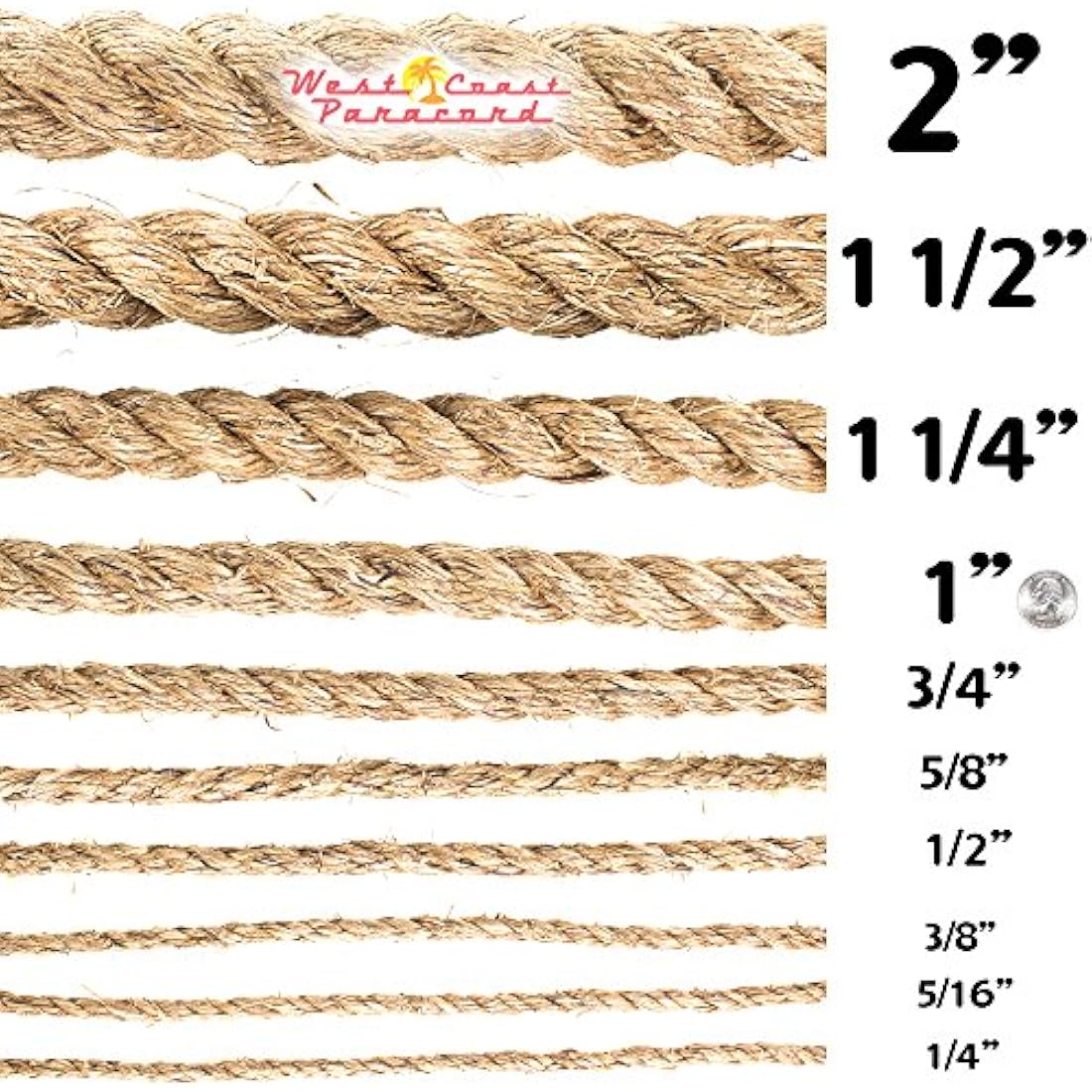 West Coast Paracord Twisted Manila Hemp Rope – Natural Fiber Utility Cord
