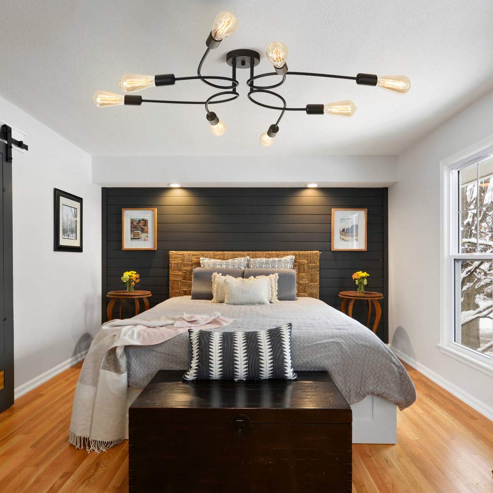 OYIPRO 8-Light Vintage Ceiling Light – Black Semi-Flush Metal Chandelier