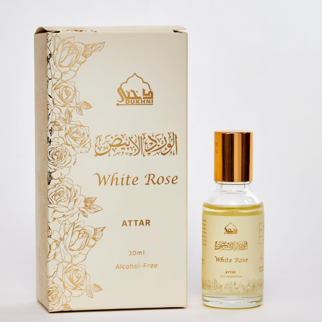 Dukhni White Rose Attar Oil – 30ml Alcohol-Free Arabic Perfume Roll-On