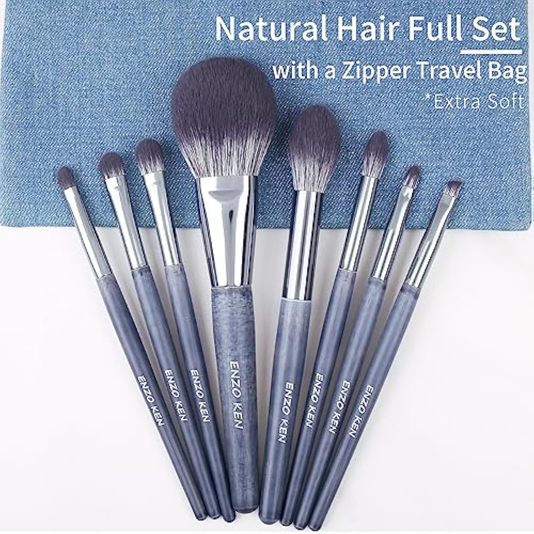 ENZO KEN Natural Badger Hair Makeup Brush Set | Walnut Handle with Case