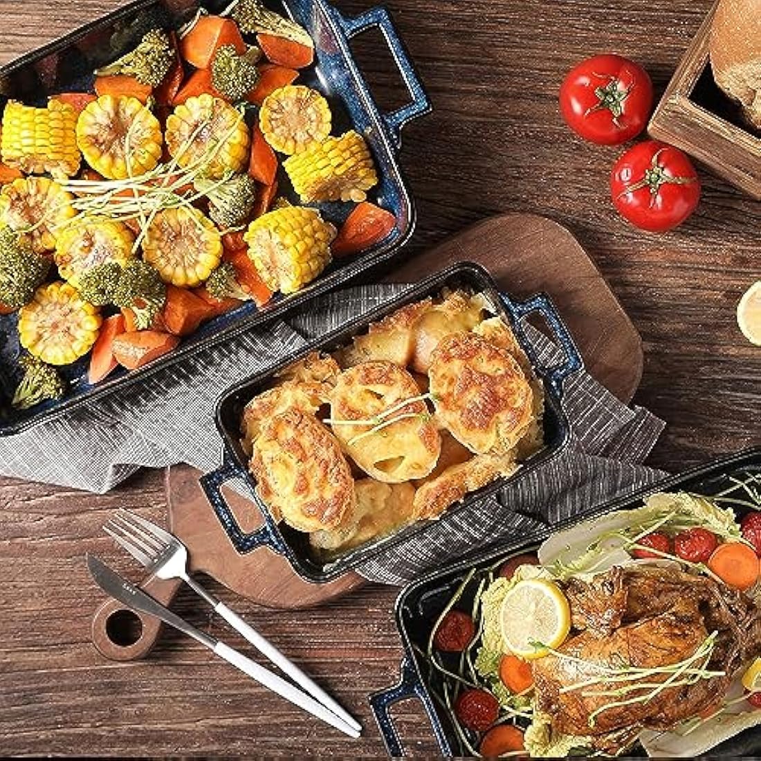VICRAYS Ceramic Bakeware Set – 3 Piece Porcelain Lasagna Pans, Blue
