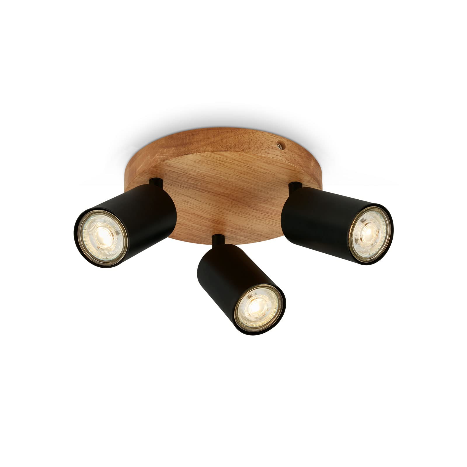 Briloner Vintage 3-Light Ceiling Spotlight – Wood & Matte Black