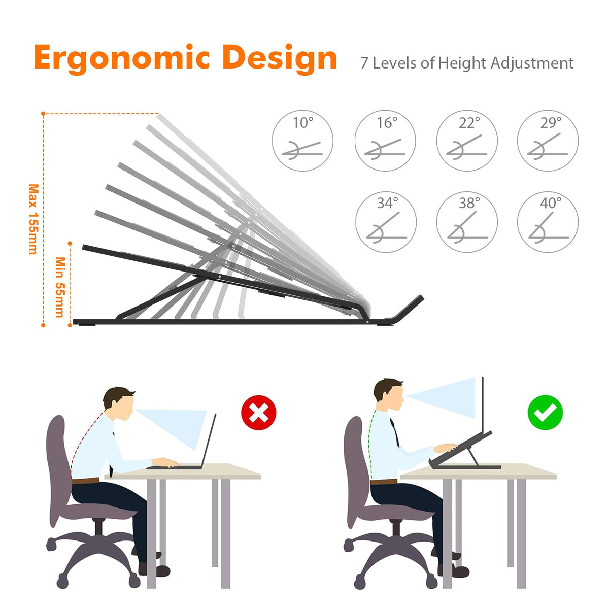 GRIFEMA Laptop Stand for Desk, Aluminum Laptop Riser 7-Angle Adjustable - image 2