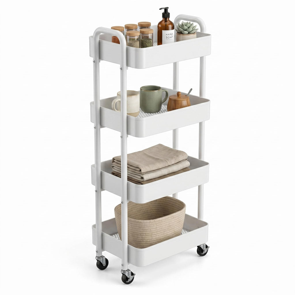 Heavy-Duty Iron Mesh 4-Tier Storage Rolling Cart Trolley Mobile Shelving Organiser with Swivel Wheels for Kitchen Bedroom Bathroom Laundry Office - image 1