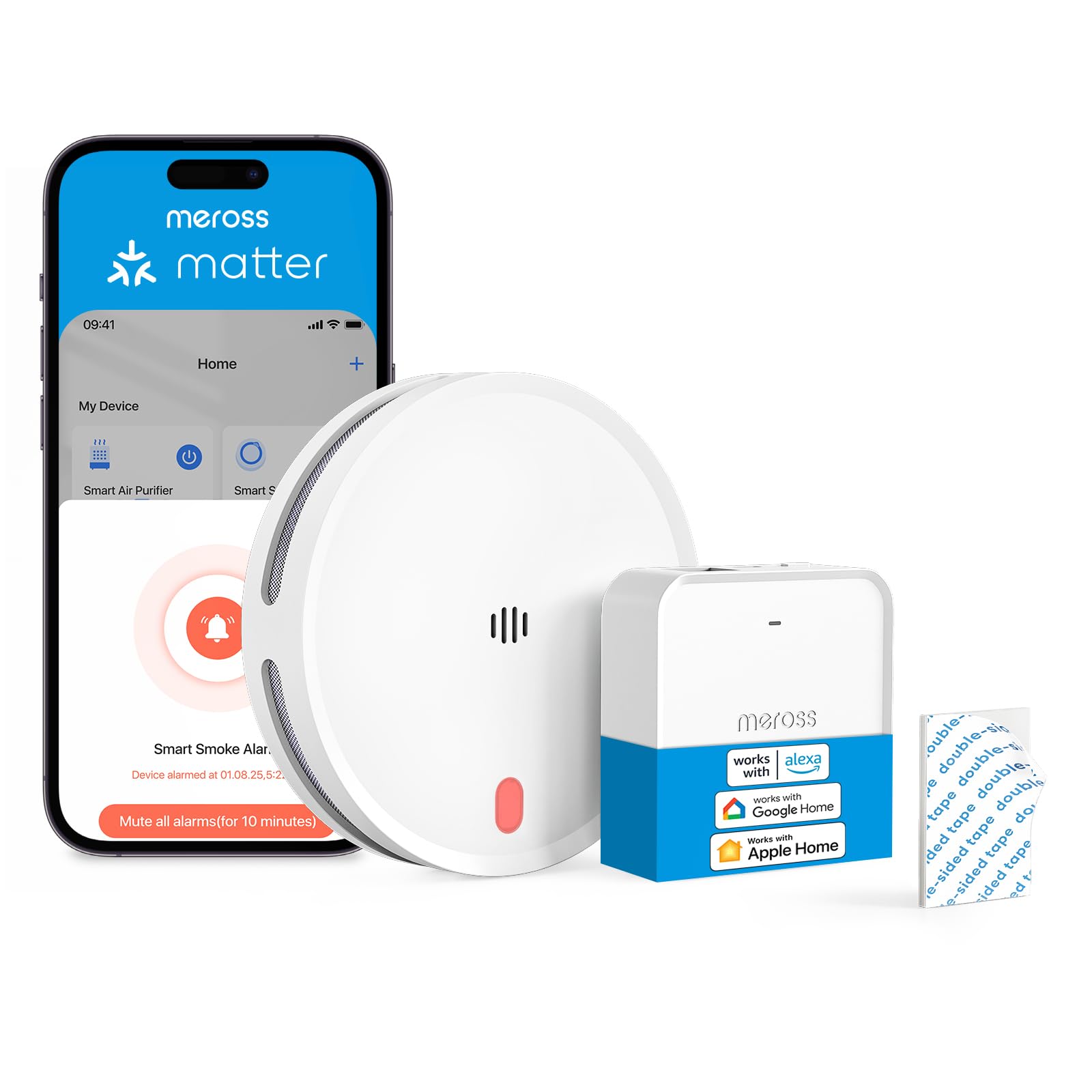 Meross Smart Smoke Alarm with Hub | Matter & HomeKit WiFi Detector