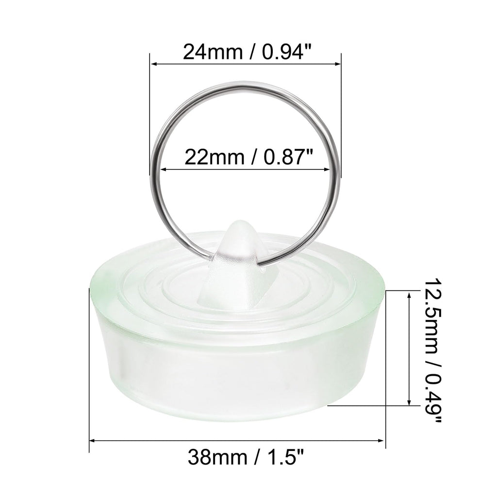 sourcing map Rubber Sink Plug, Drain Stopper Clear Blue Fit 34.5-37mm with Hanging Ring for Bathtub Kitchen and Bathroom 2 Pcs - image 2