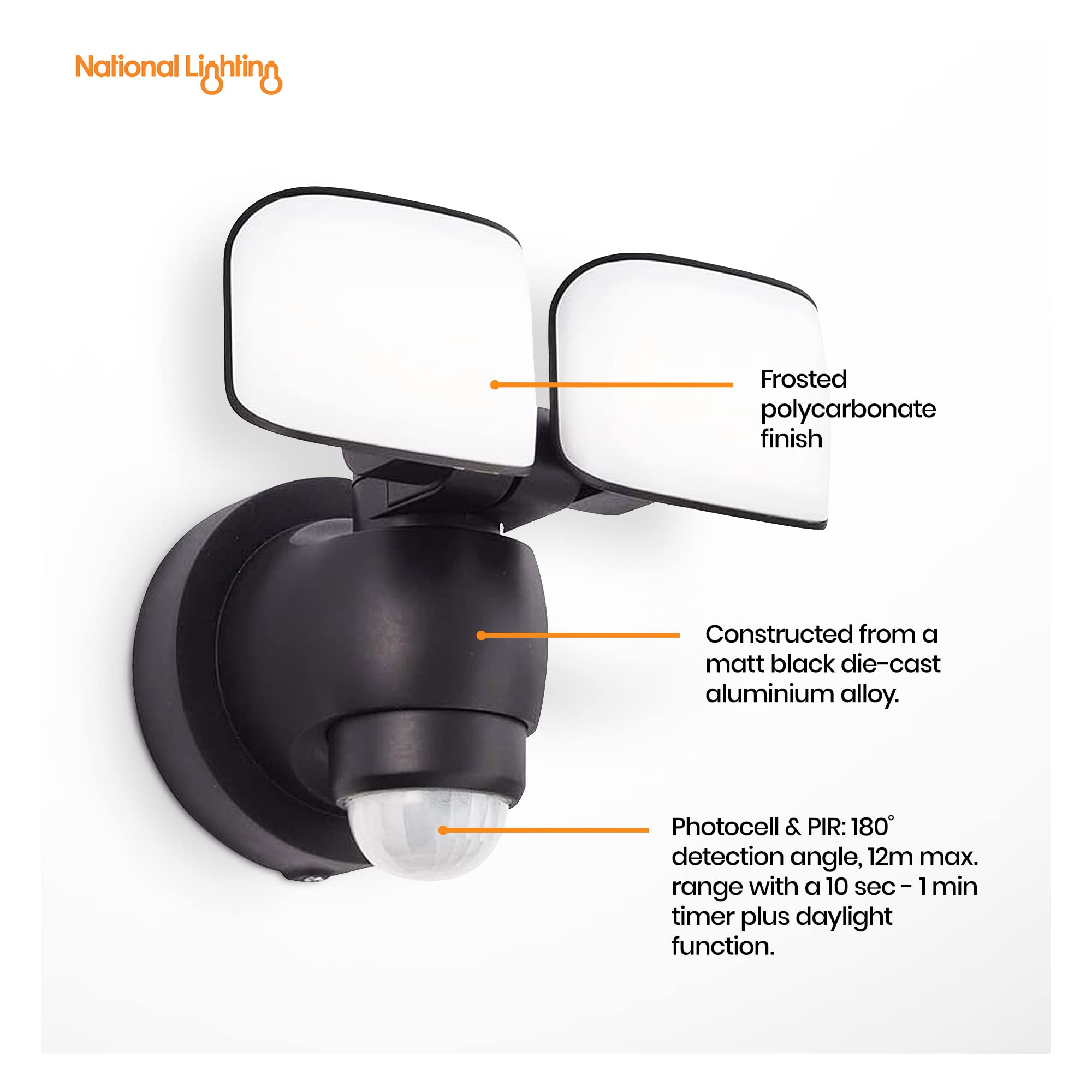 National Lighting Twin LED PIR Floodlight | IP44 Outdoor Security Light