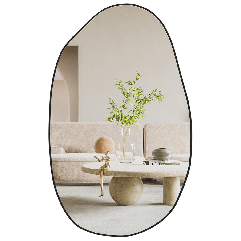 CASSILANDO Irregular Asymmetrical Wall Mirror | Black Wood Frame, 85x52cm