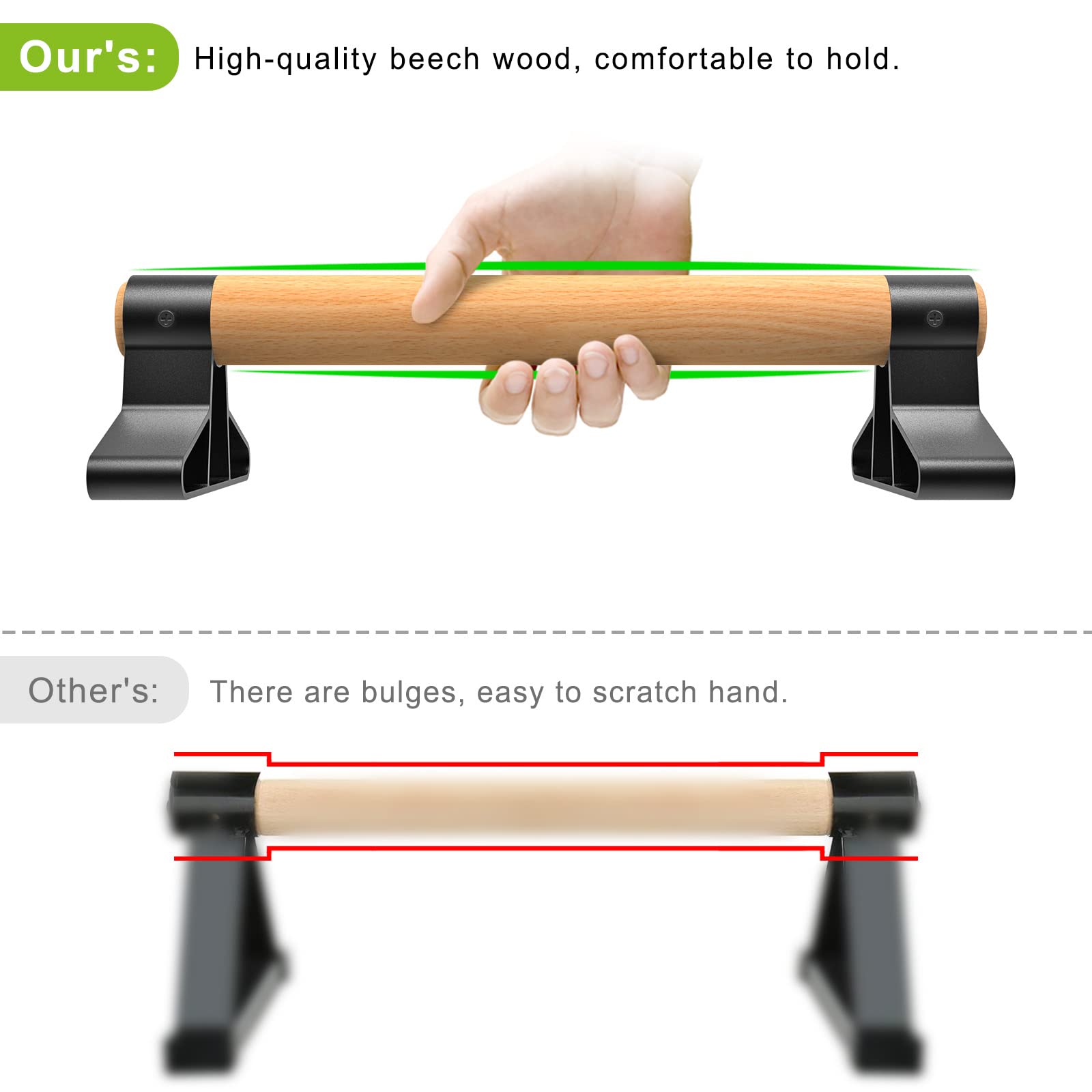 SELEWARE Wood Parallettes – Alloy Steel Push Up Bars for Gymnastics