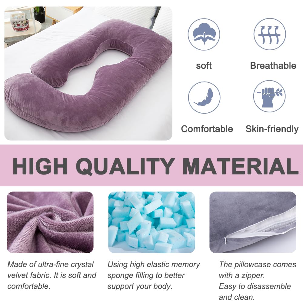TaiBest 55 Inch U-Shaped Memory Foam Pregnancy Pillow with Velvet Cover