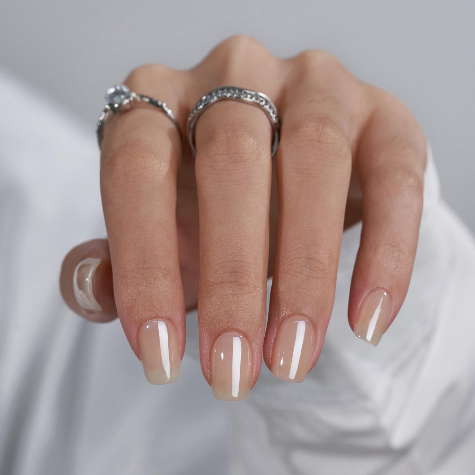 BTArtbox Press On Nails - Short Square Brown Chrome Soft Gel Fake Nails