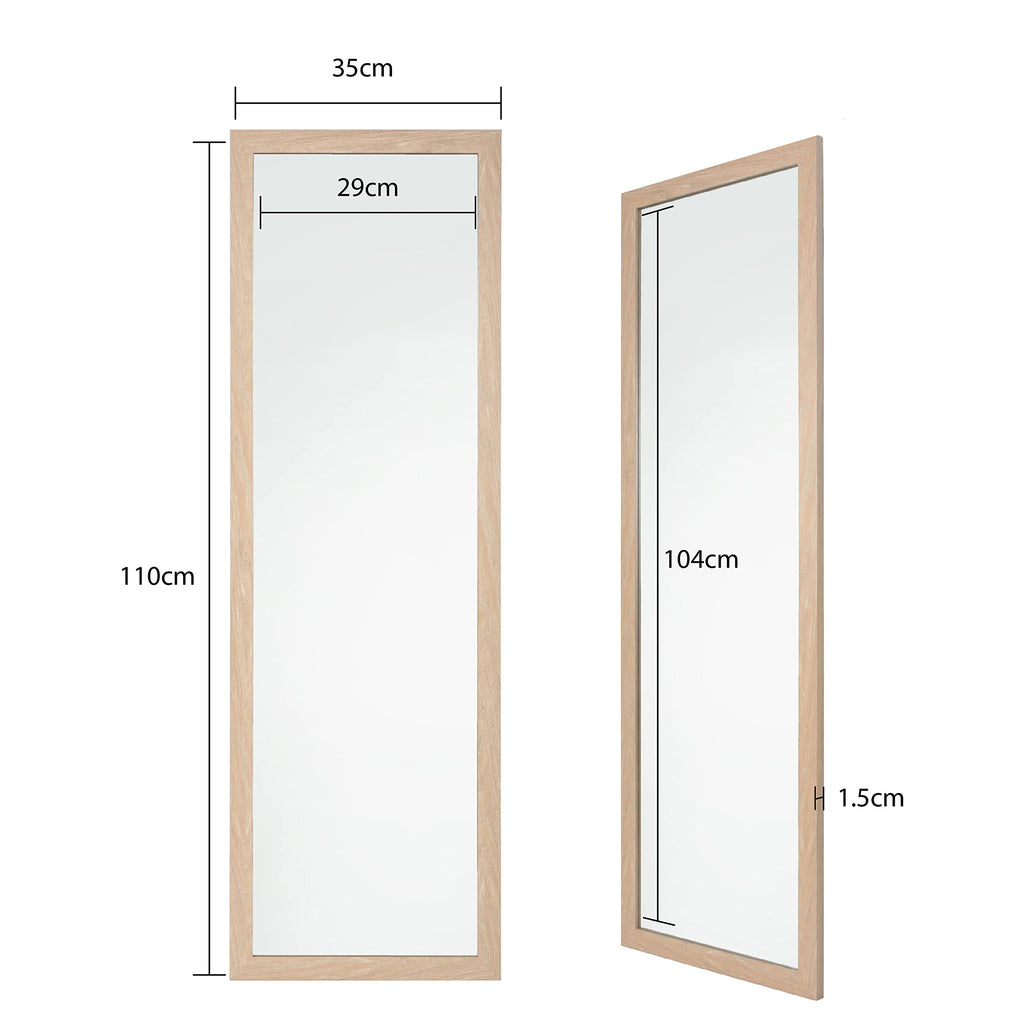 Jolof Store Washed Oak Wooden Wall Mirror | Overdoor Hanging 35x110cm