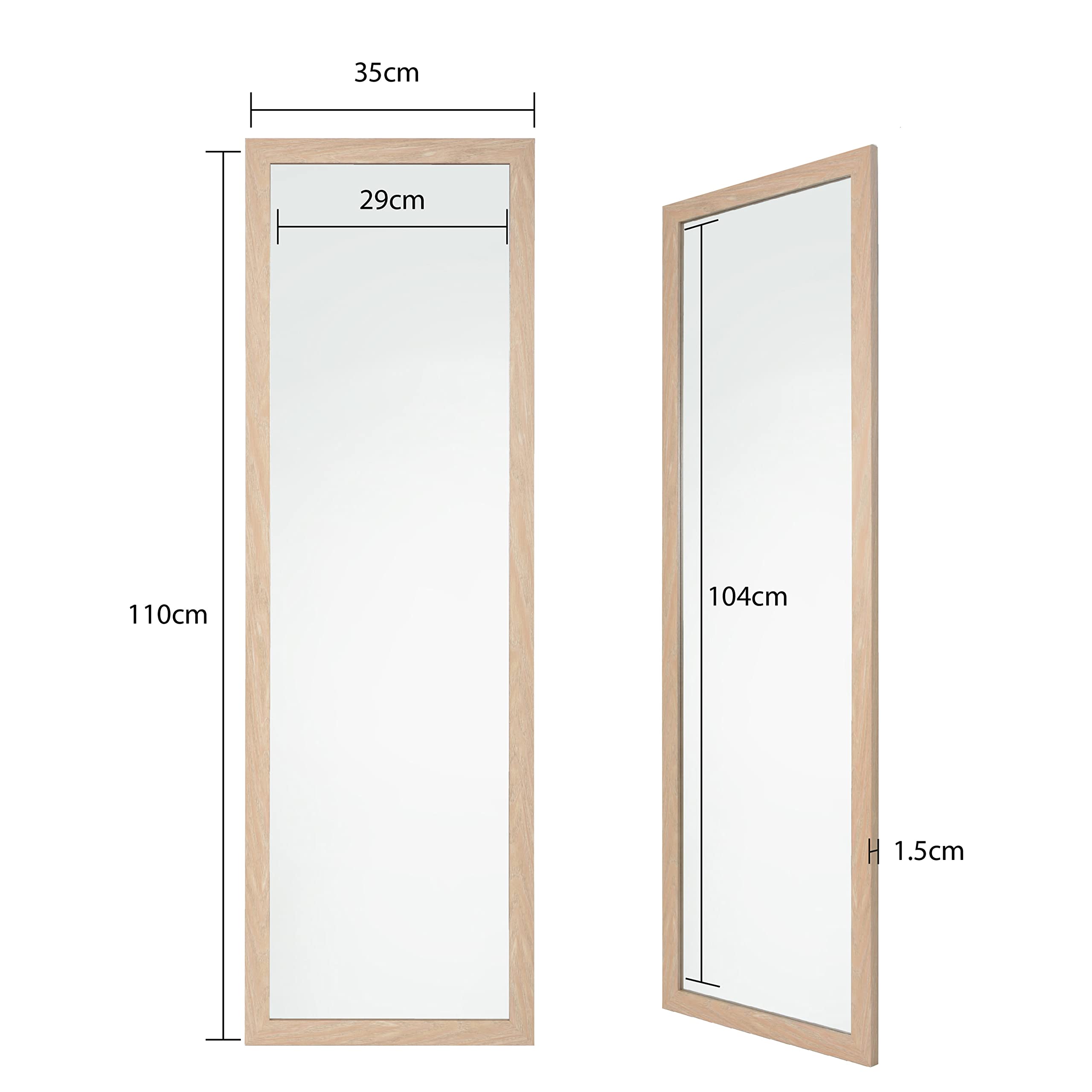 Jolof Store Washed Oak Wooden Wall Mirror | Overdoor Hanging 35x110cm