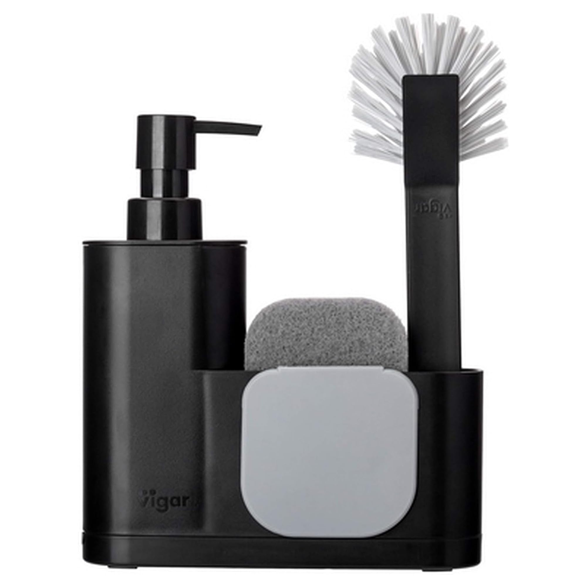 Vigar 4-Piece Kitchen Sink Set | Soap Dispenser, Brush & Sponge - Black