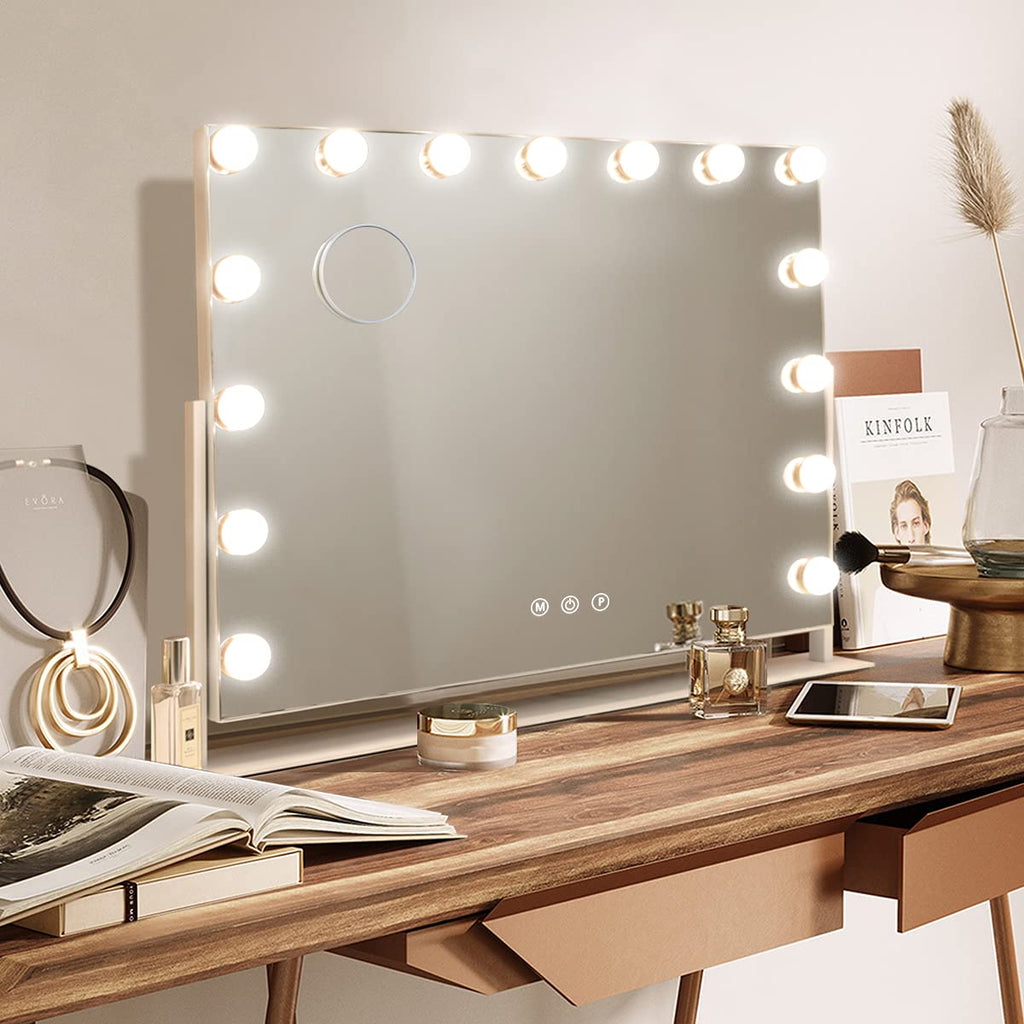 Hansong Hollywood Vanity Mirror with 15 LED Bulbs and 10X Magnification