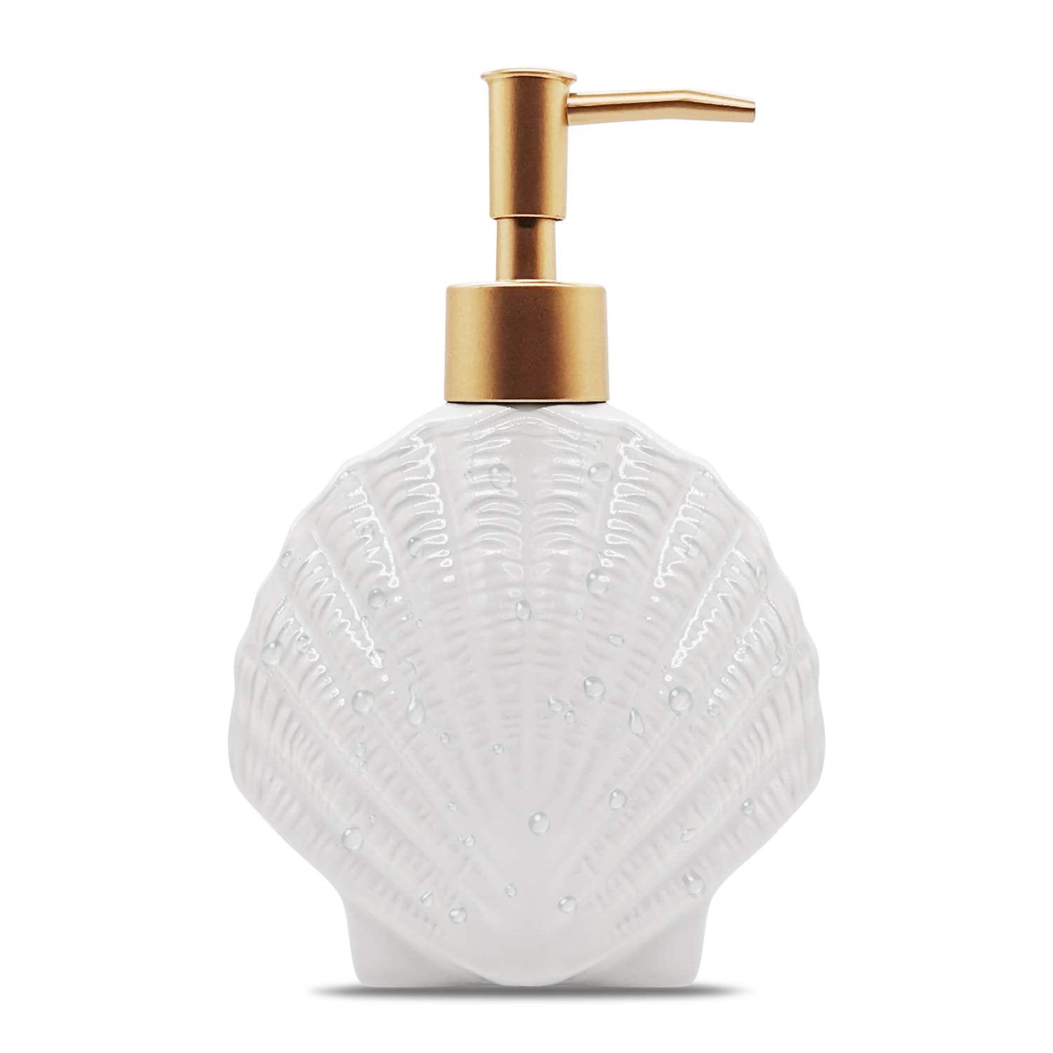 Shell-Shaped White Ceramic Soap Dispenser with Gold Pump