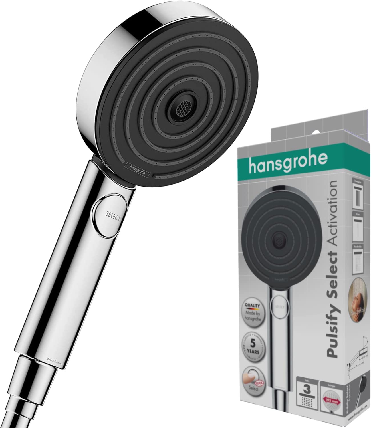 Hansgrohe Pulsify Select S Hand Shower | 105mm 3-Spray Head, Chrome