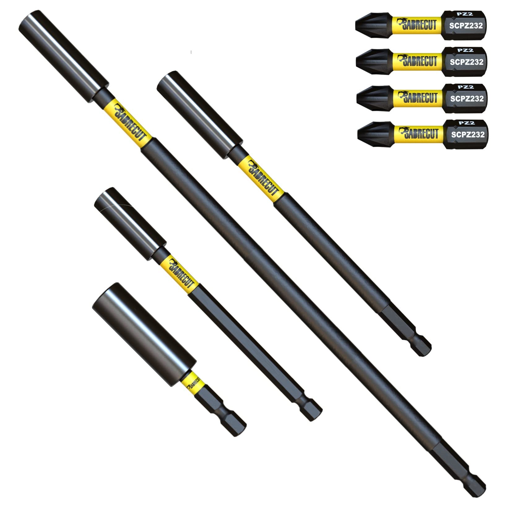 SabreCut 8pc Magnetic Impact Bit Holder Set with 4 PZ2 Screwdriver Bits