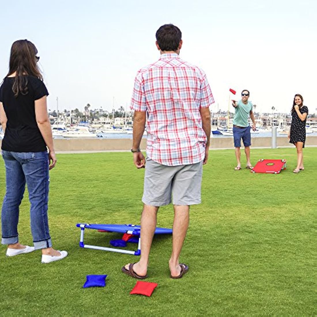 GoSports Portable PVC Cornhole Game Set with 8 Bean Bags - Red & Blue