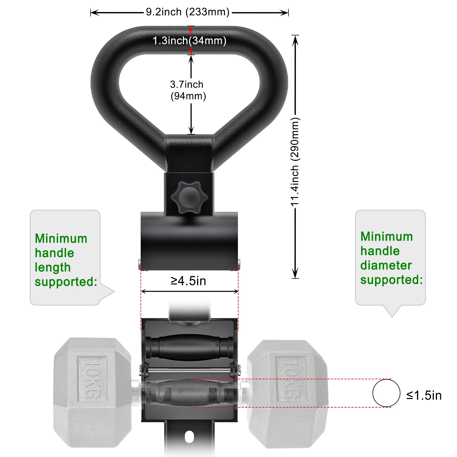 SELEWARE Steel Dumbbell to Kettlebell Converter Handle - 100lb Capacity