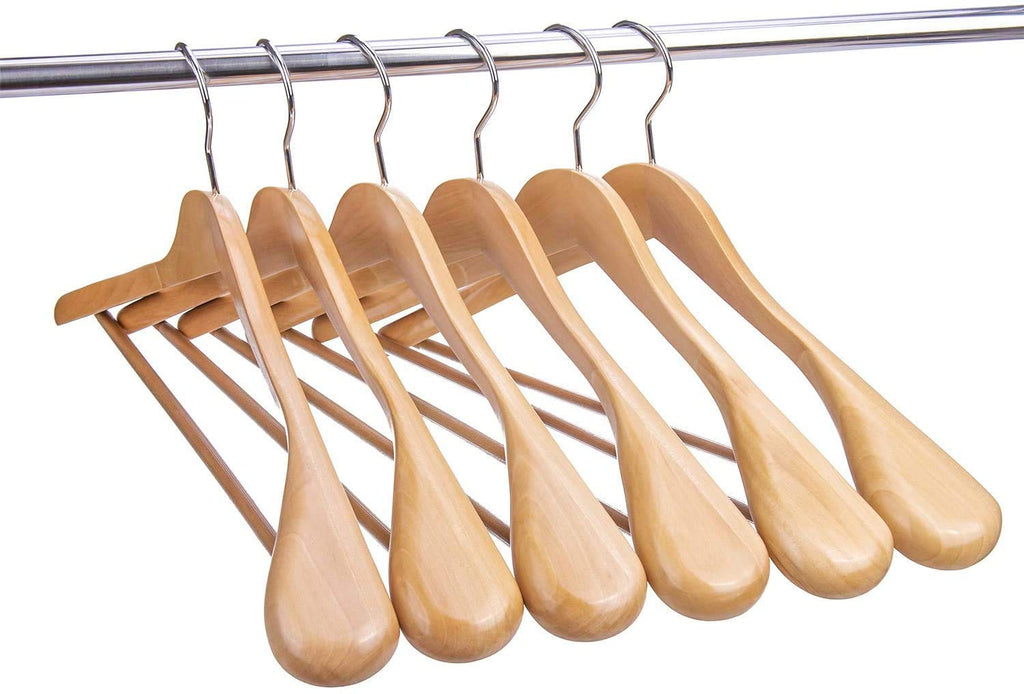 Hangerman Natural Wooden Suit Hangers | Wide Shoulder 10-Pack