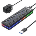 Jolof Store 10-Port Powered USB 3.0 Hub with RGB LED & Power Adapter