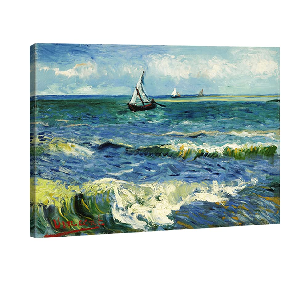 Wieco Art | Van Gogh Seascape at Saintes Maries Framed Canvas Wall Art