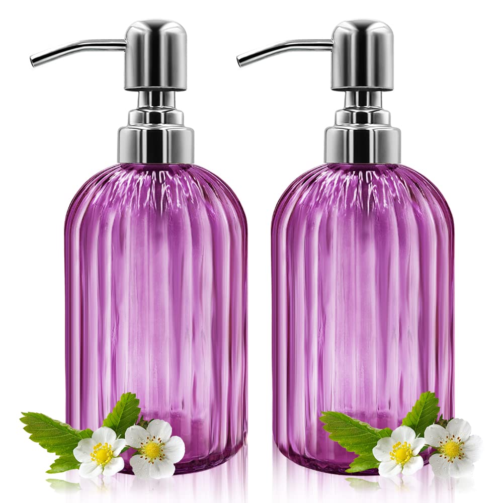 Jolof Store 2-Pack Glass Soap Dispenser with Stainless Steel Pump – 14oz