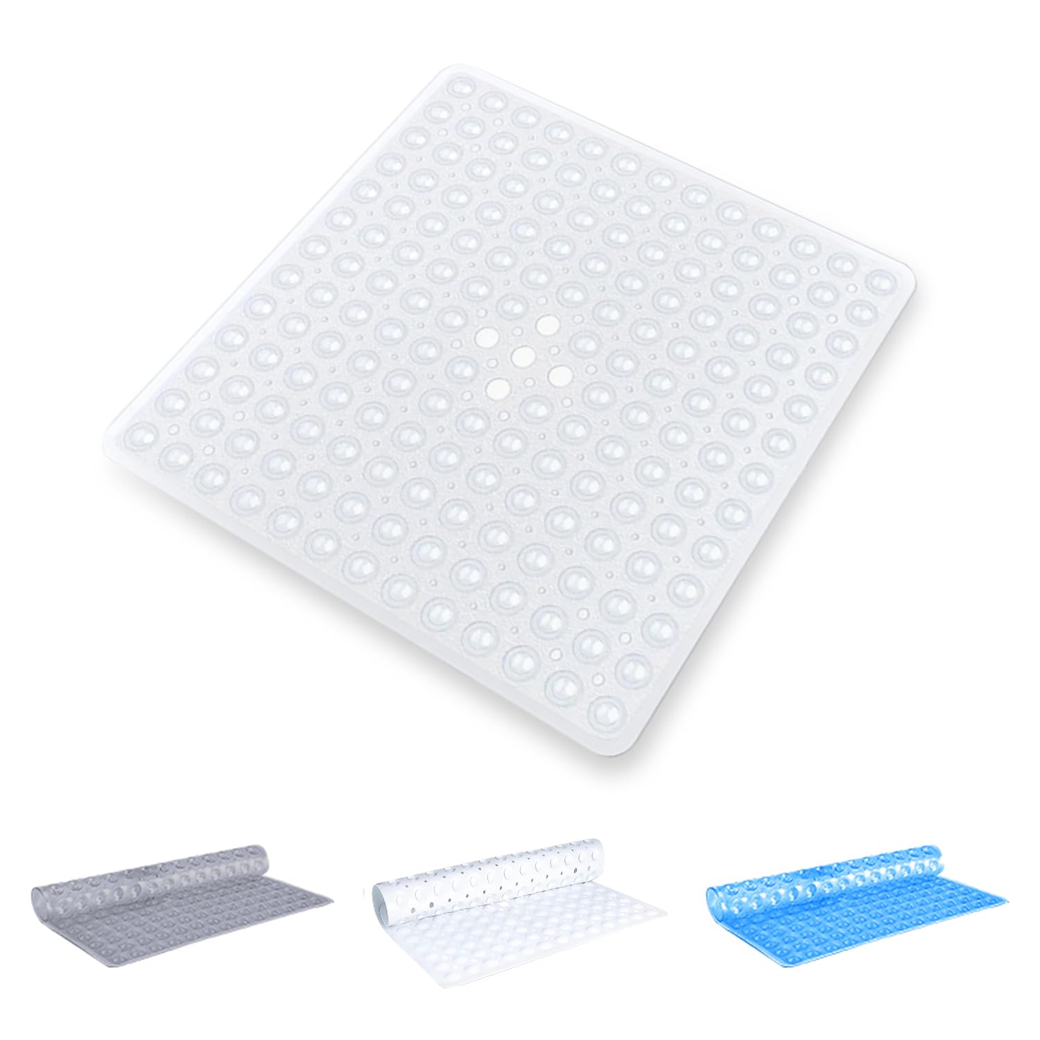 Oxford Homeware Non-Slip PVC Shower Bath Mat – Clear Square 53x53cm