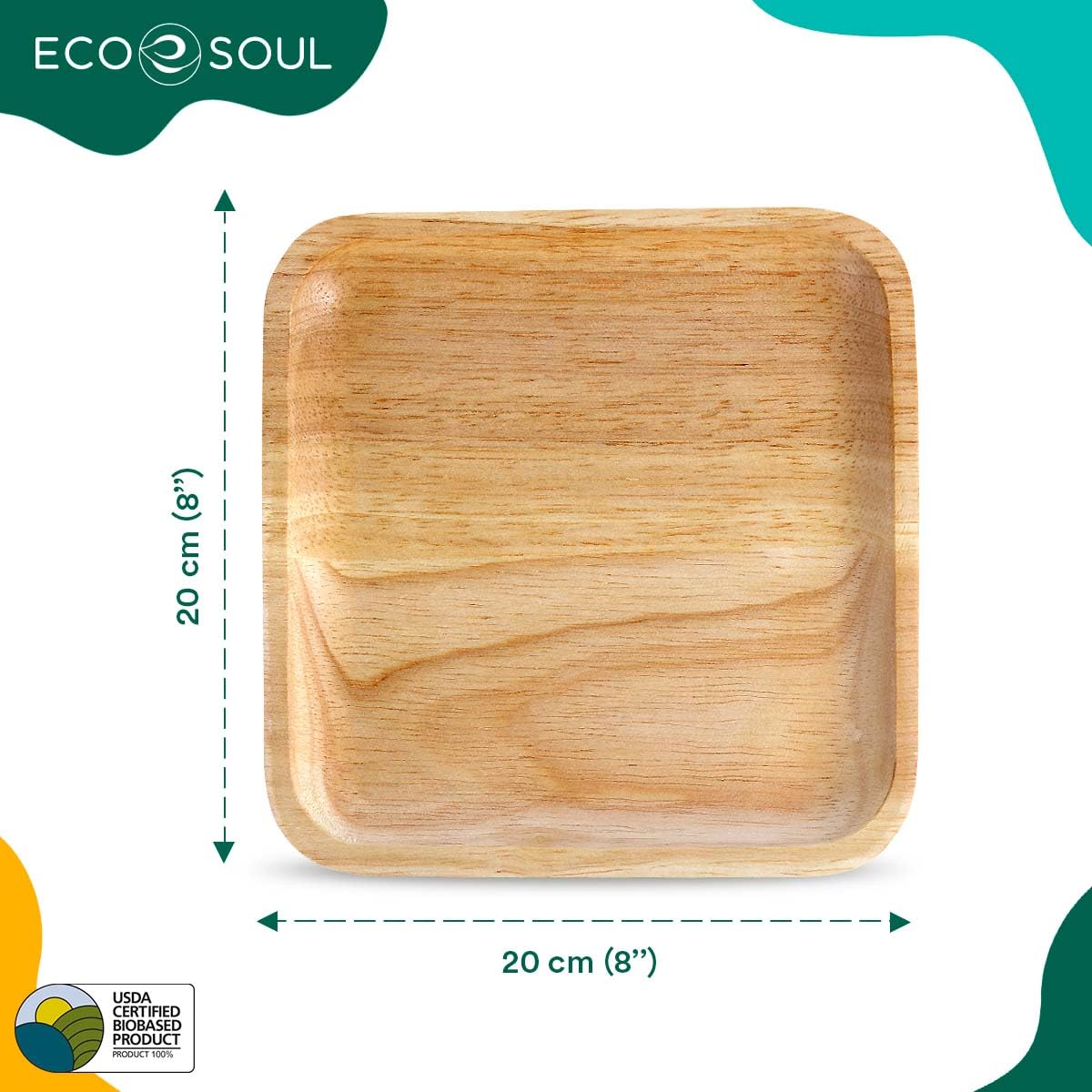 Eco Soul 100-Pack Palm Leaf Plates | 8-Inch Square Compostable Plates
