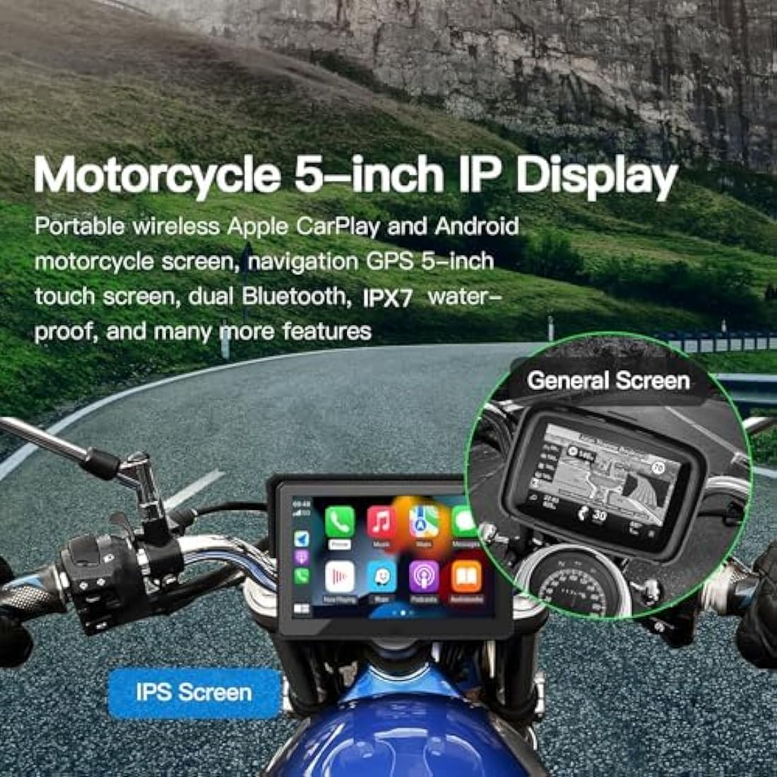 CARabc 5" Motorcycle Wireless CarPlay & Android Auto GPS Screen | IPX7