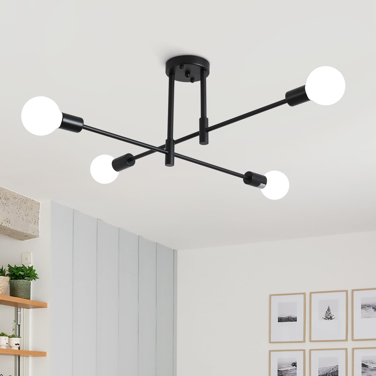 MRHYSWD Black Sputnik Ceiling Light – 4-Light Modern Industrial Chandelier