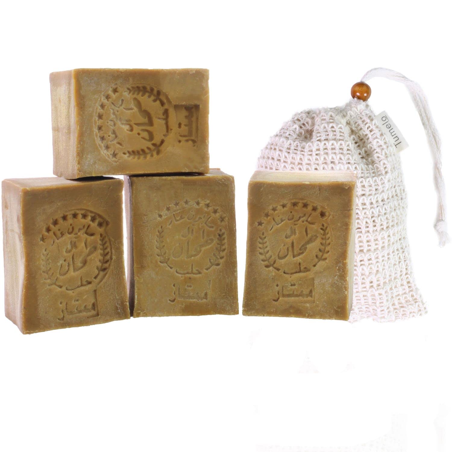 TUMELO Aleppo Soap 4x200g - 10% Laurel Oil Handmade Soap with Pouch