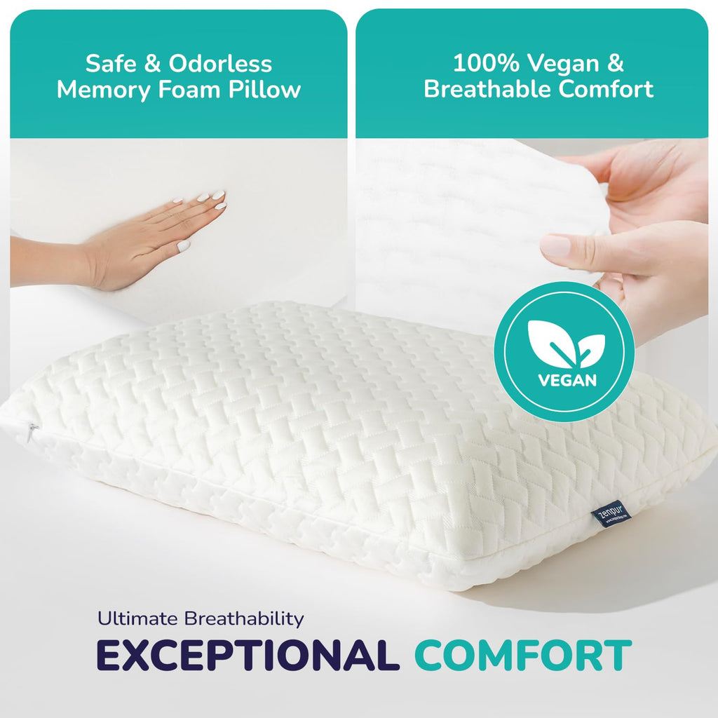 ZenPur Memory Foam Orthopedic Pillow 2-Pack | Soft Bamboo Neck Support
