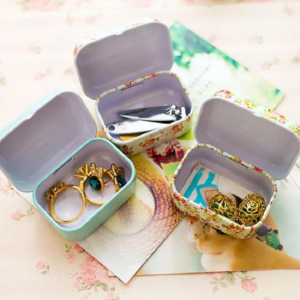 CCUUHJ 8 Pack Rectangular Small Metal Hinged Tins - Empty, Basic Necessities Tins for Candies, Jewelry - 6X4X2.5 CM Lemon - image 5