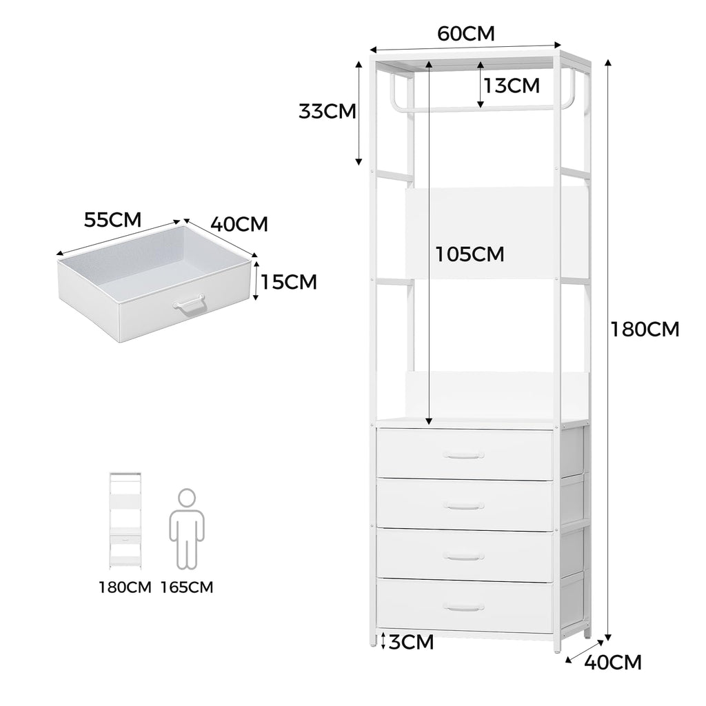 VOWNER Hall Tree Entryway Organizer with 4 Drawers Bench White Rod - image 2