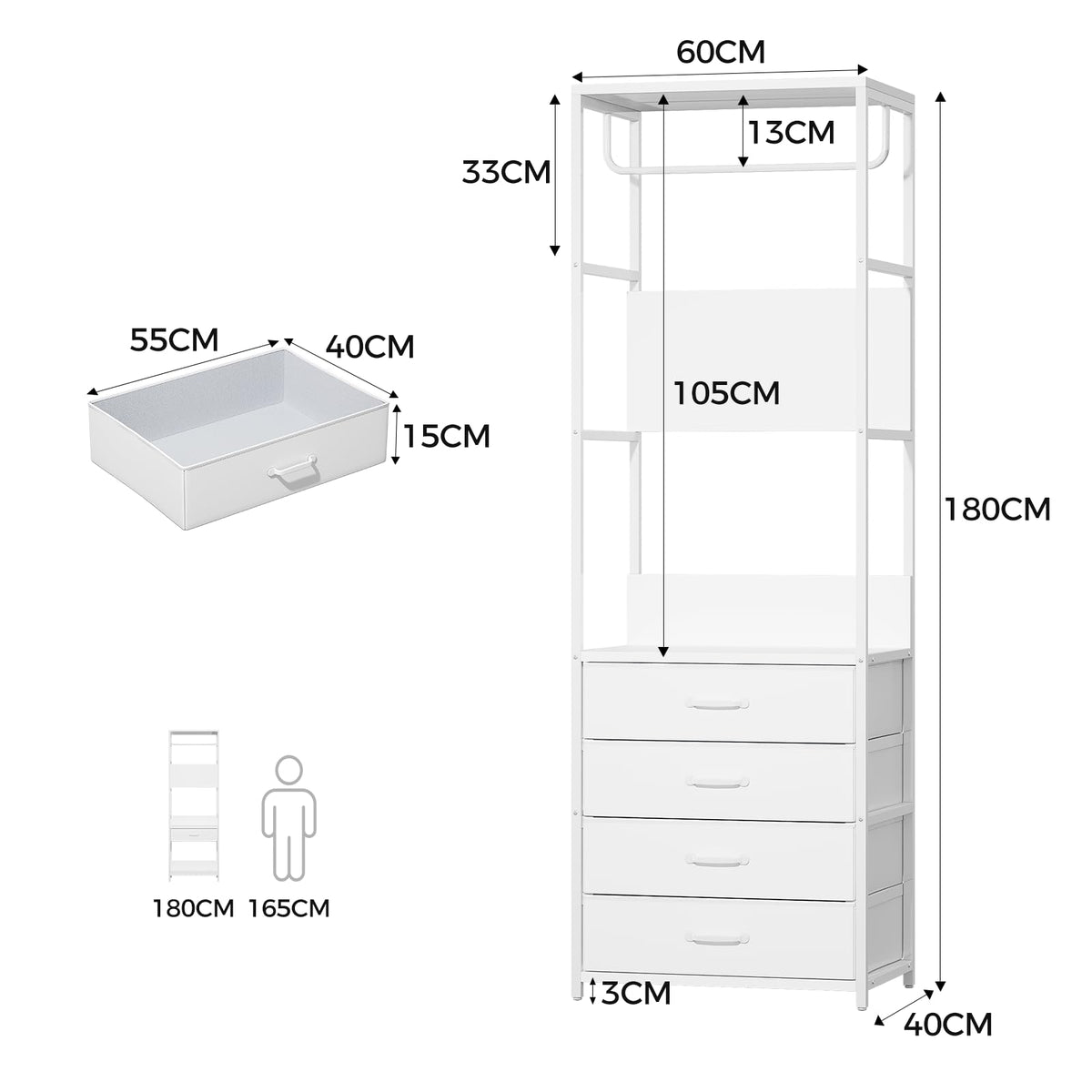 VOWNER Hall Tree Entryway Organizer with 4 Drawers Bench White Rod - image 2