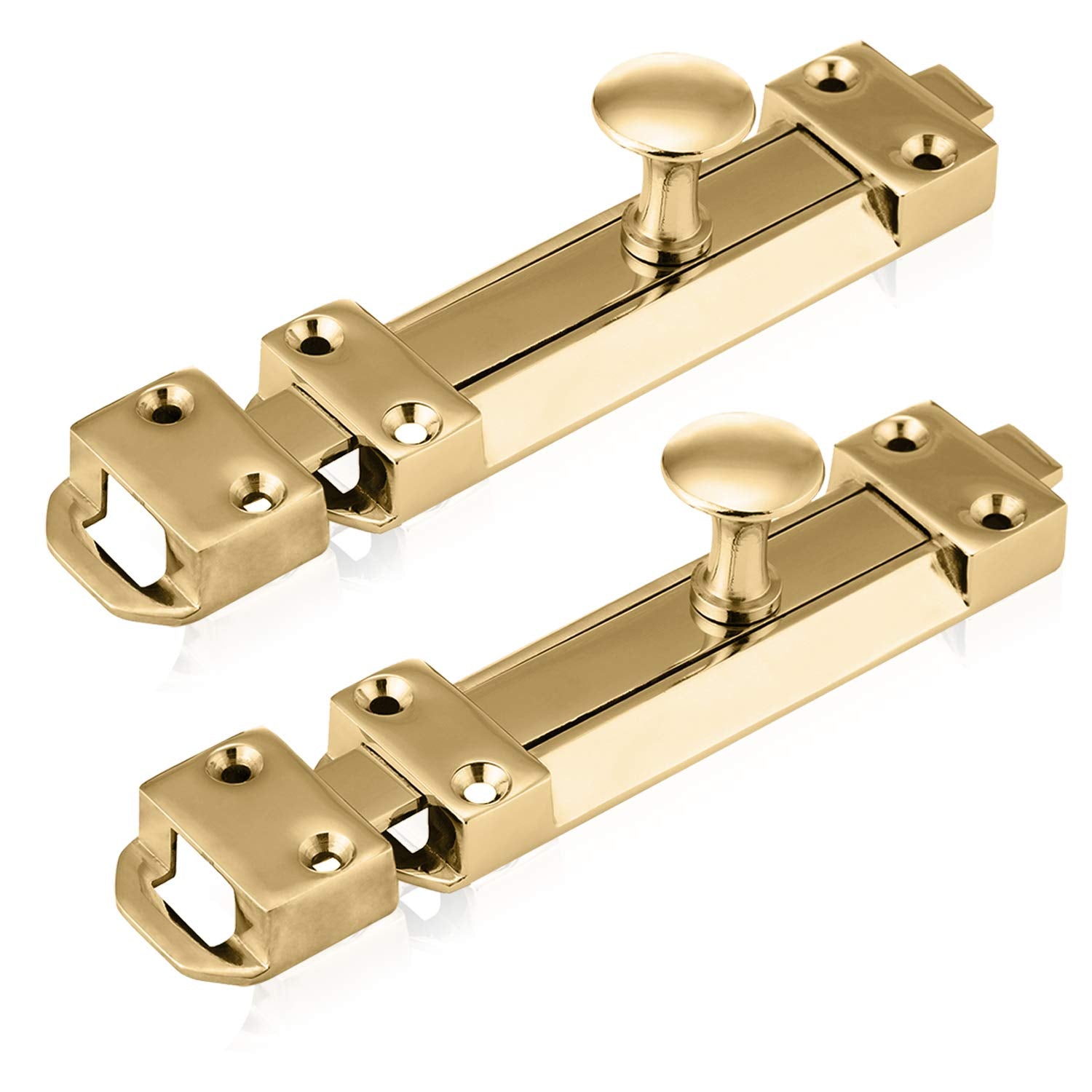 XFORT Polished Brass Sliding Door Bolt – 2 Pack Surface Mounted Lock