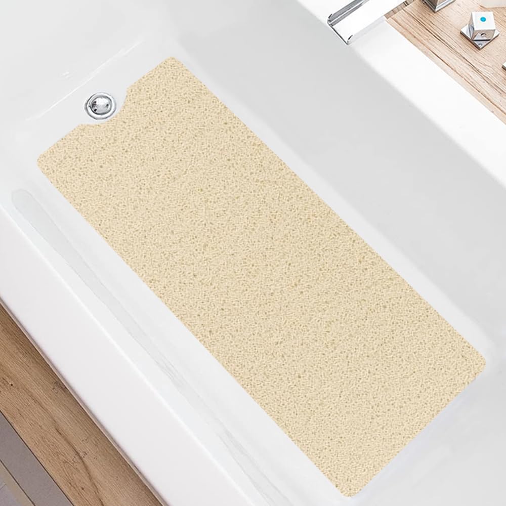 Non-Slip Loofah Bathtub Mat – Quick Dry PVC (100x40cm, Beige)