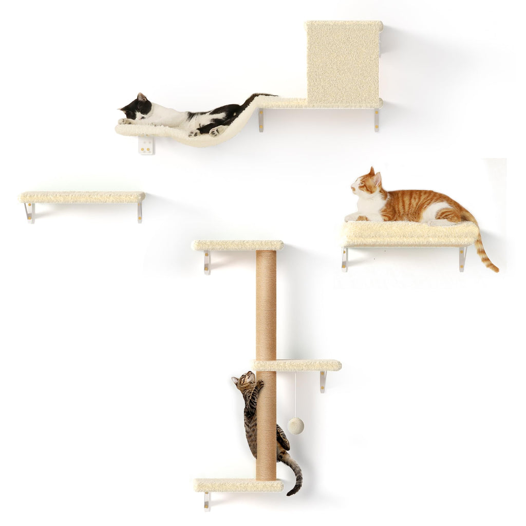 FUKUMARU 4-in-1 Cat Wall Shelves | Wooden Furniture Set with Scratching Post