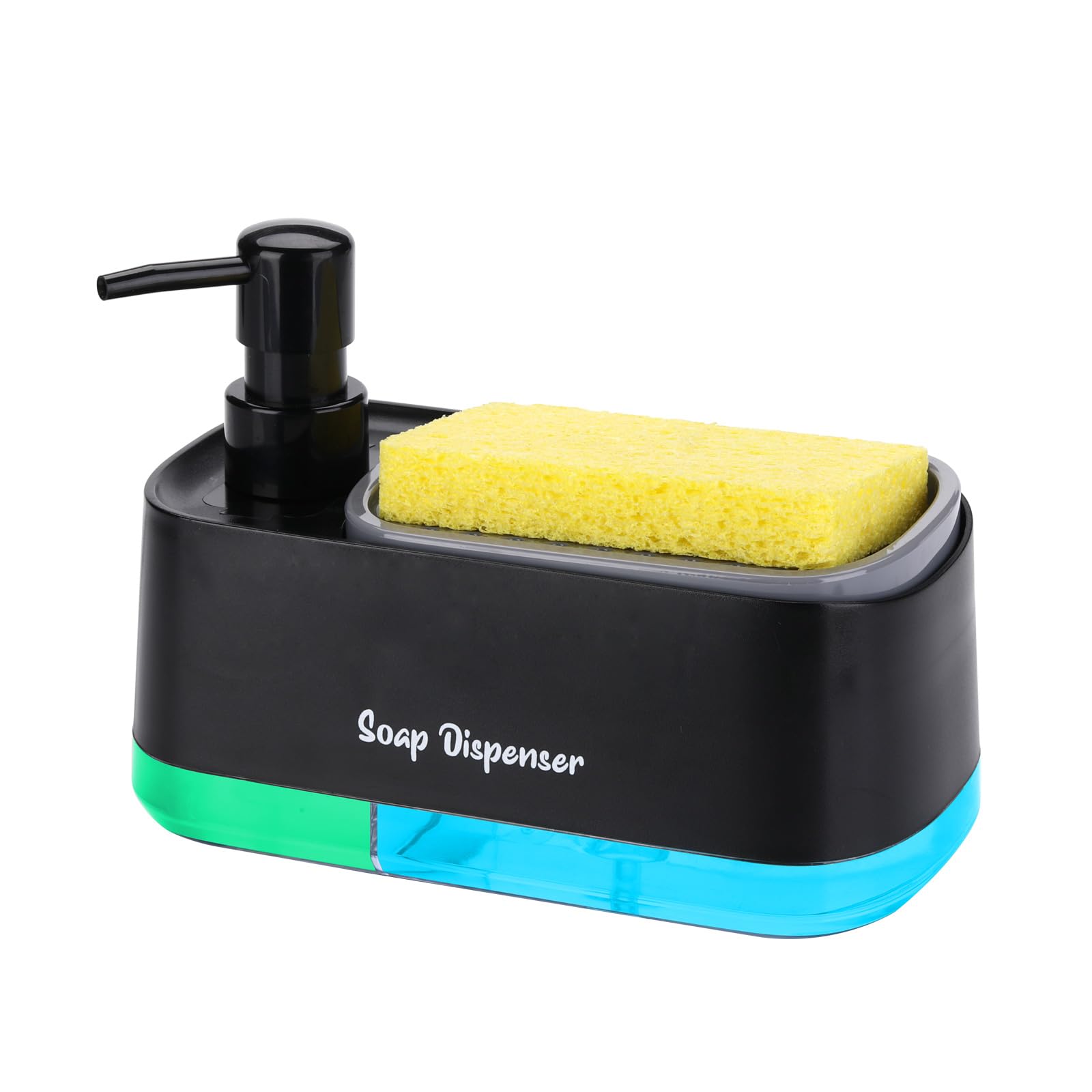 GINZER 3-in-1 Dish Soap Dispenser with Sponge Holder - Dual Pump Black