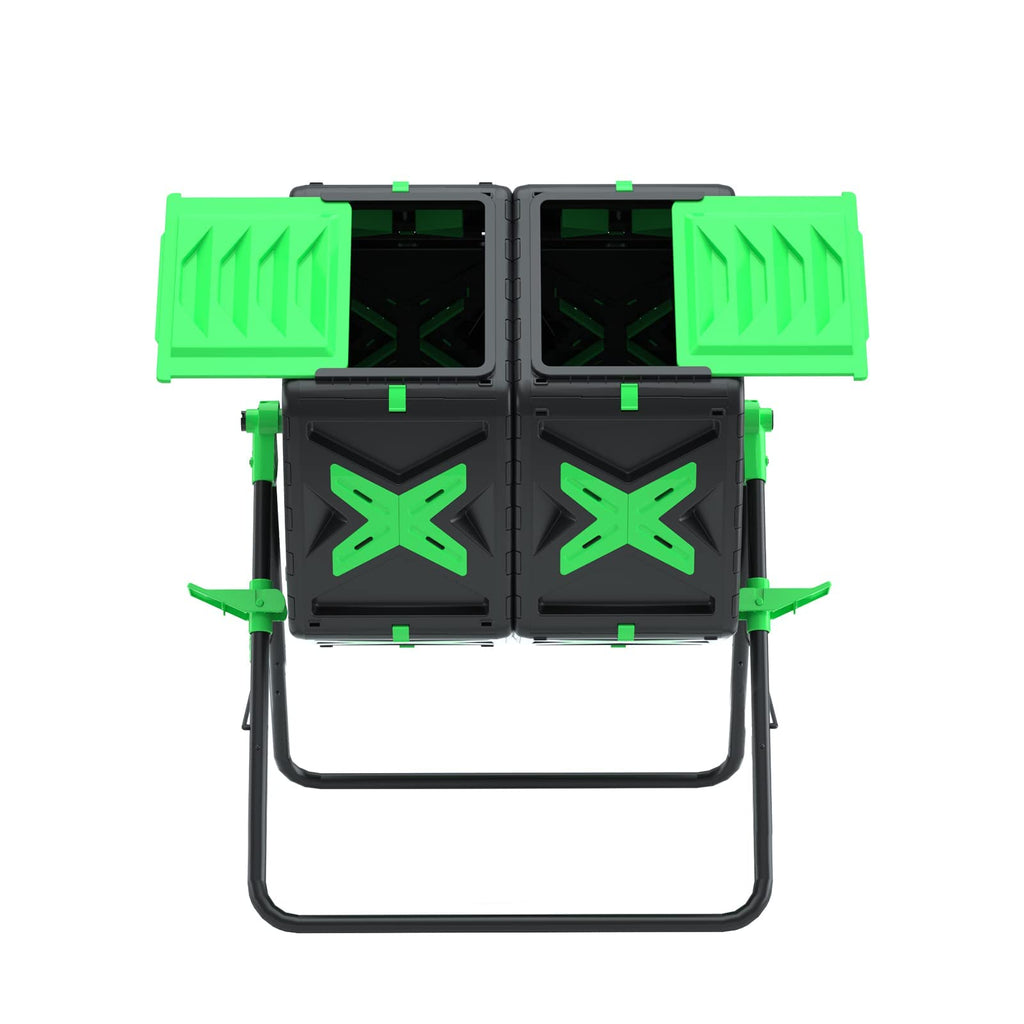 140L Dual Chamber Rotating Compost Bin Tumbler – Black & Green