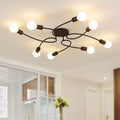OYIPRO 8-Light Vintage Ceiling Light – Black Semi-Flush Metal Chandelier