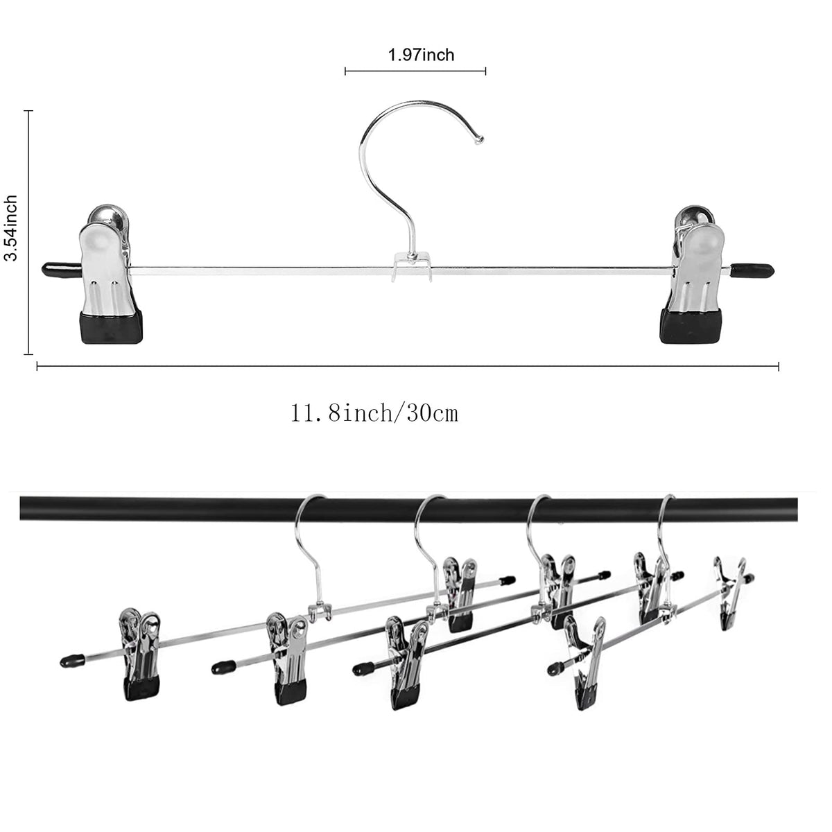 Trouser Hanger, 10Pack Pant Hangers Space Saving Skirt Hangers with Clips Adjustable Non-Slip Coat Hanger Heavy Duty Chrome Clothes Hook - image 2