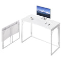 JOYMOOP White Folding Desk - 100 x 50 cm, No Assembly Middle Size Foldable Desk for Home, Office, Wooden Top Folding Computer Desk for Working