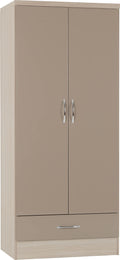 Seconique Nevada 2 Door 1 Drawer Wardrobe - Oyster Gloss & Oak