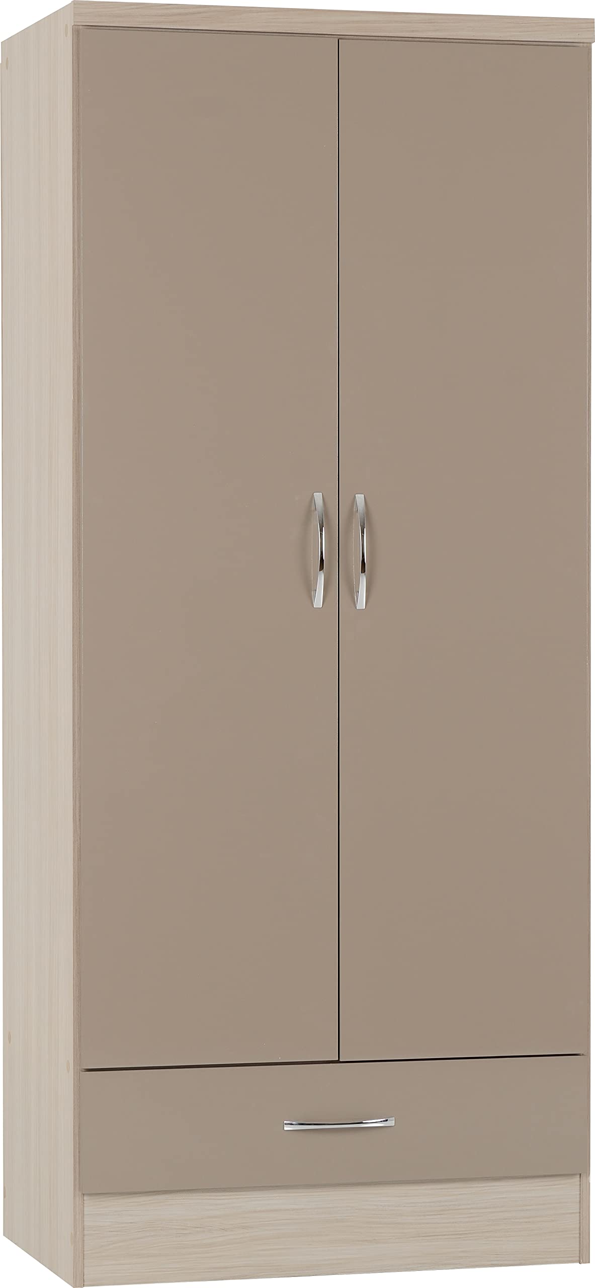Seconique Nevada 2 Door 1 Drawer Wardrobe - Oyster Gloss & Oak
