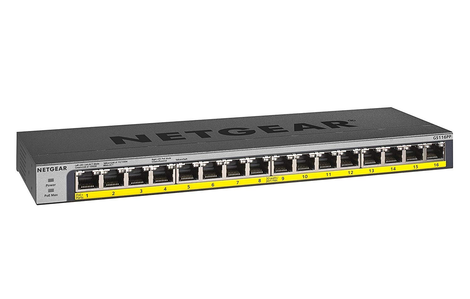 NETGEAR GS116PP 16-Port PoE+ Gigabit Unmanaged Switch (183W)