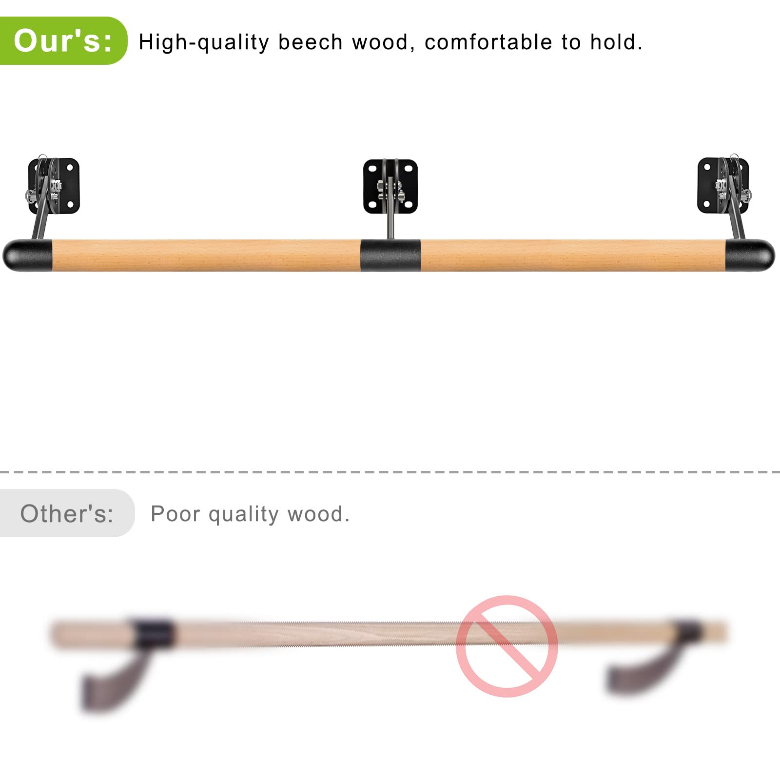 Dolibest 200cm Wall Mounted Ballet Barre | Adjustable Beech Wood Dance Bar