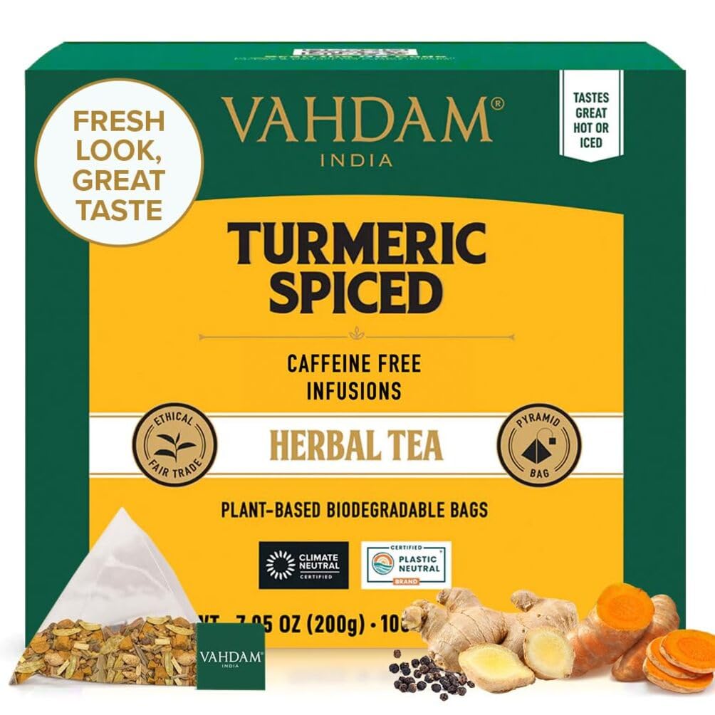 VAHDAM Turmeric Spice Herbal Tea – 100 Pyramid Bags, Caffeine Free